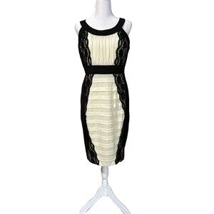 Jax White Pleated Body-Con Dress with Black Lace Size 10